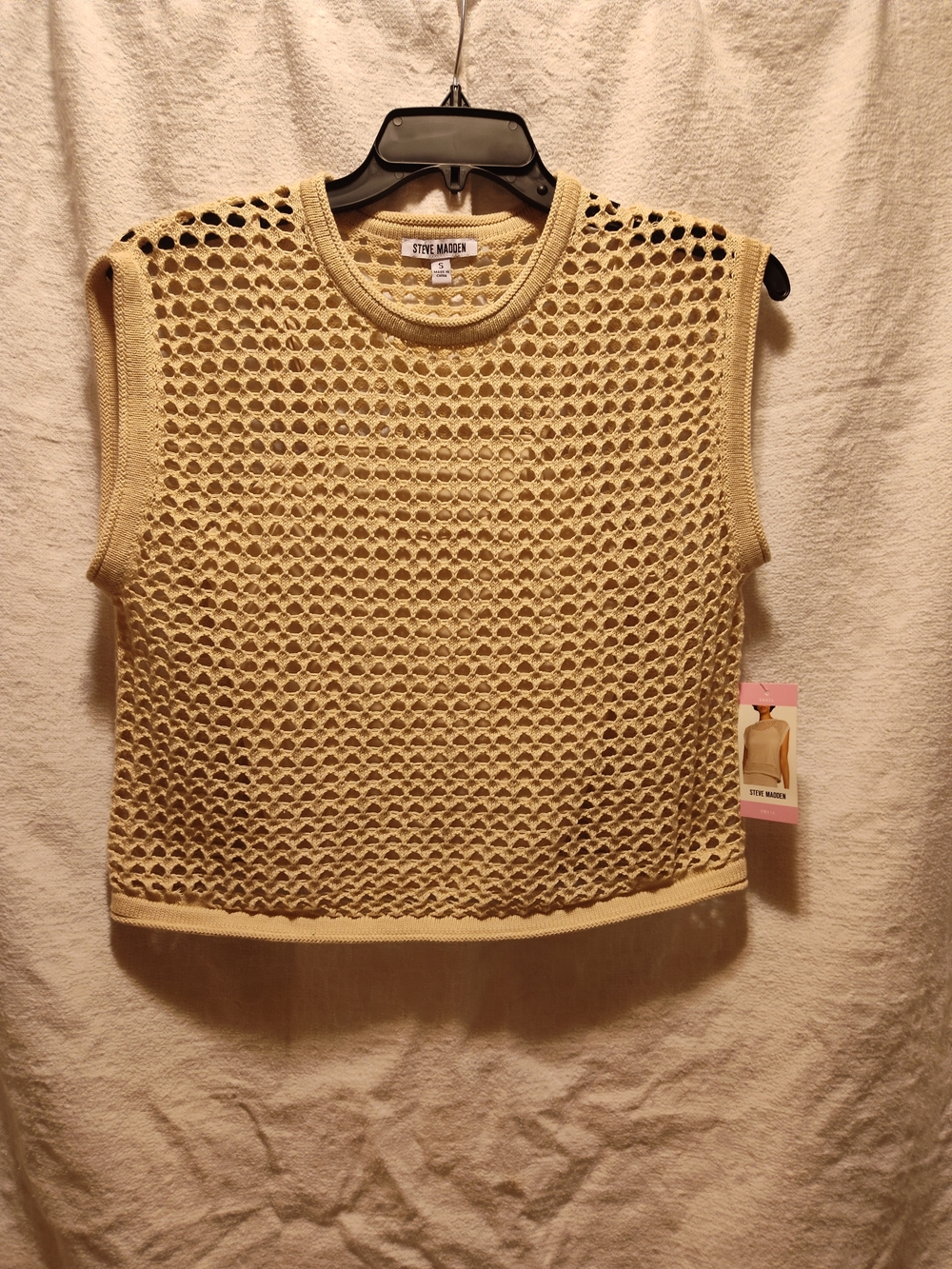 Steve Madden Women's Cream Crochet Sleeveless Top Sz Small